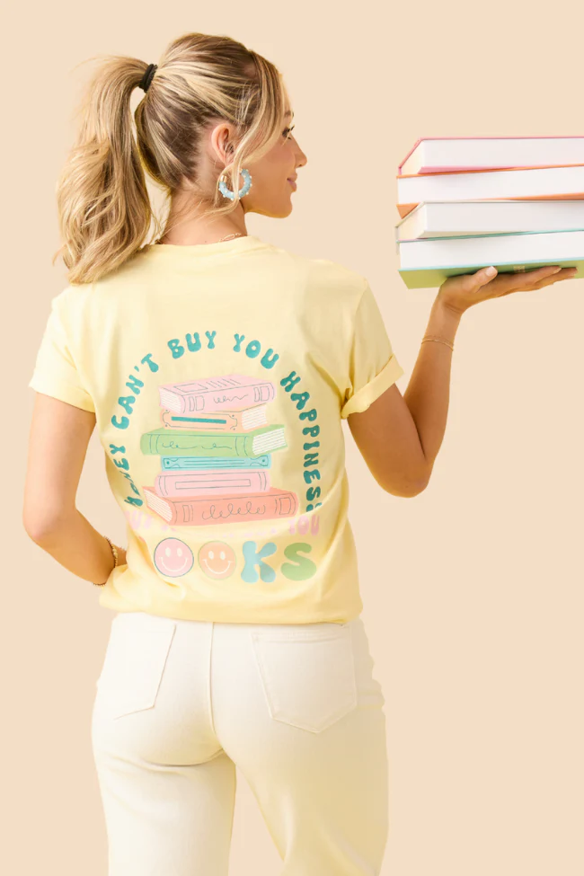 Can't Buy You Happiness But Can Buy Books Yellow Graphic Tee - Terpint