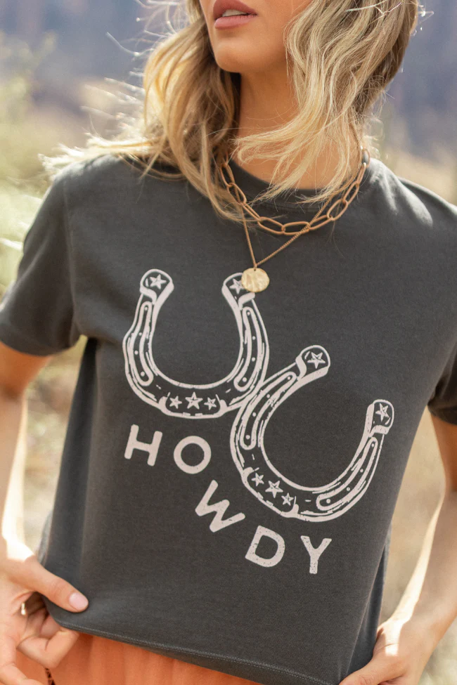 Howdy Horseshoes Dark Grey Boxy Graphic Tee - Terpint