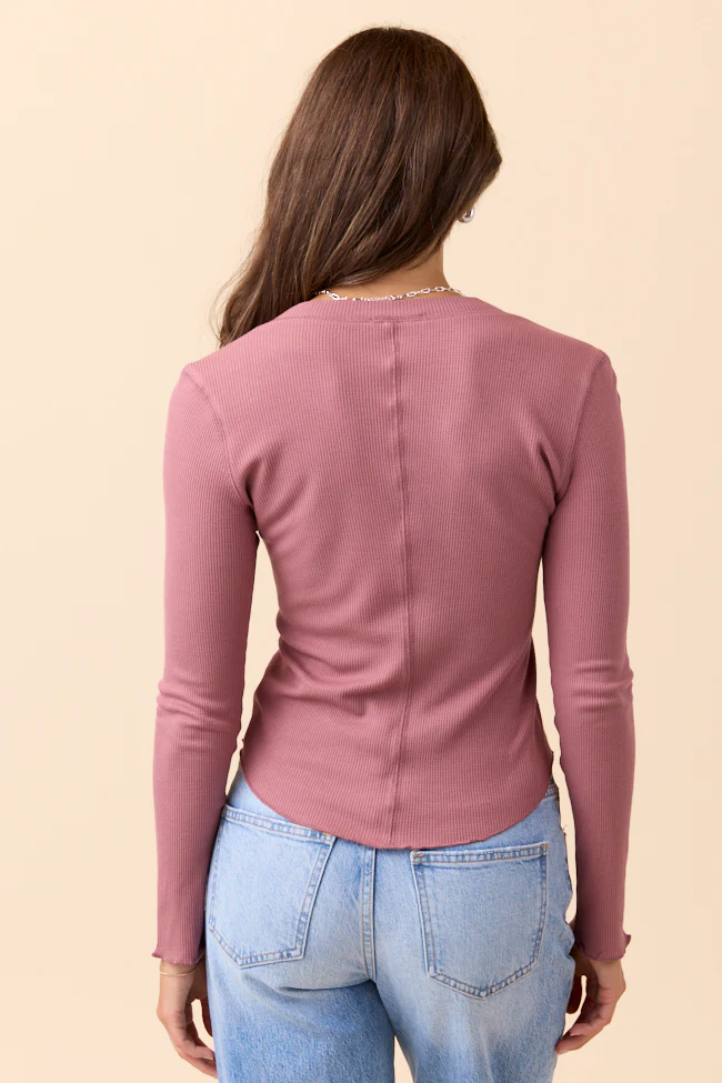 Anneliese Mauve Waffle Henley Top DOORBUSTER - Terpint
