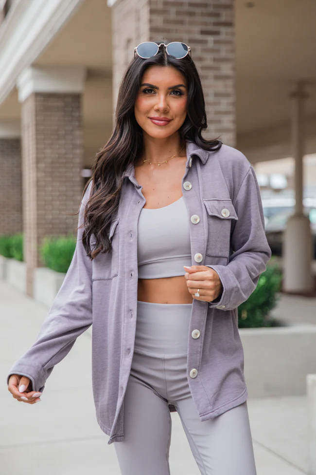 Learn As You Go Taupe Acid Wash Knit Shacket FINAL SALE - Terpint