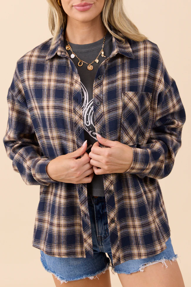 Rory Black and Cream Flannel Button Down Top DOORBUSTER - Terpint