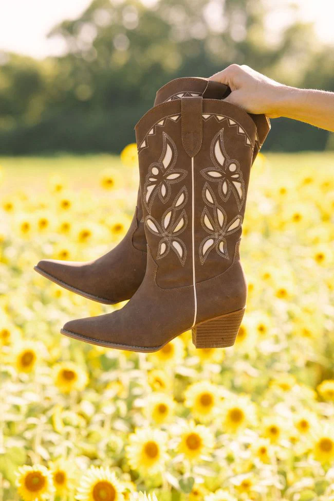 Zinnia Brown Cutout Cowboy Boots - Terpint