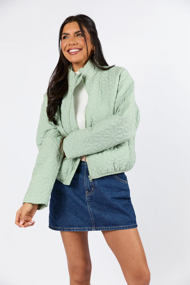 Full Bloom Sage Flower Quilted Zip Up Jacket FINAL SALE - Terpint