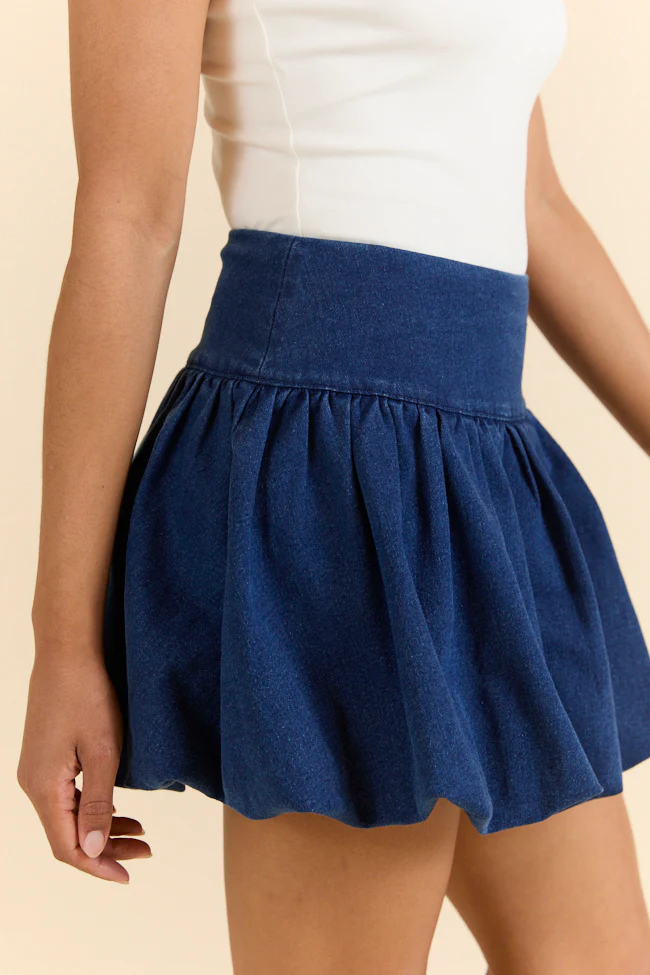 Lowcountry Luxury Dark Wash Bubble Hem Denim Skirt - Terpint