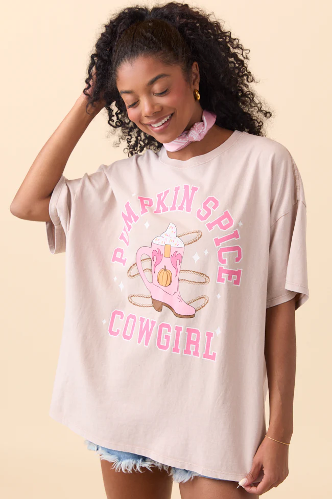 Pumpkin Spice Cowgirl Taupe Oversized Graphic Tee - Terpint