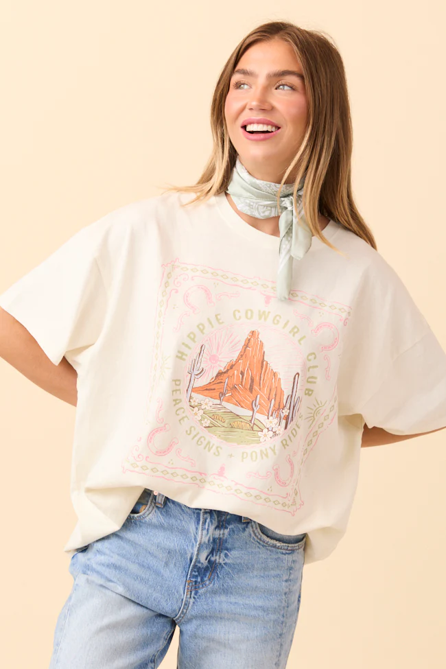 Hippie Cowgirl Club Off White Oversized Graphic Tee - Terpint