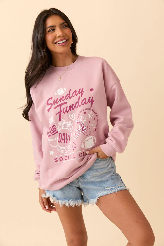 Sunday Funday Mauve Graphic Sweatshirt DOORBUSTER - Terpint