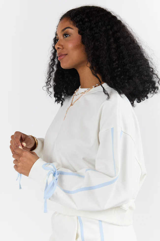 Close Ties White Bow Sleeve Sweatshirt FINAL SALE - Terpint