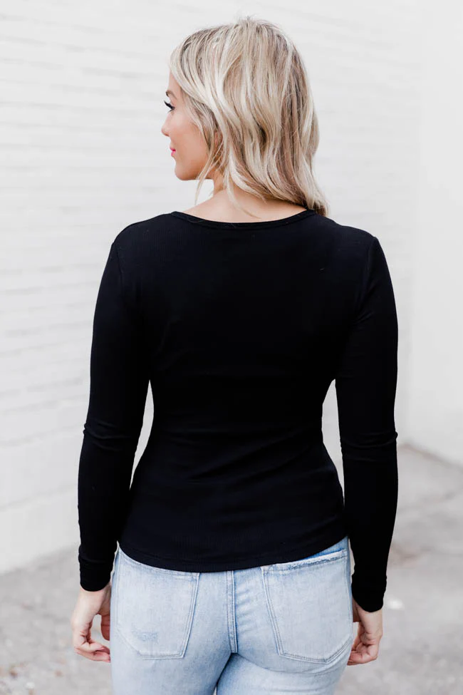 All The Better Black Ribbed Knit Henley Long Sleeve Tee FINAL SALE - Terpint