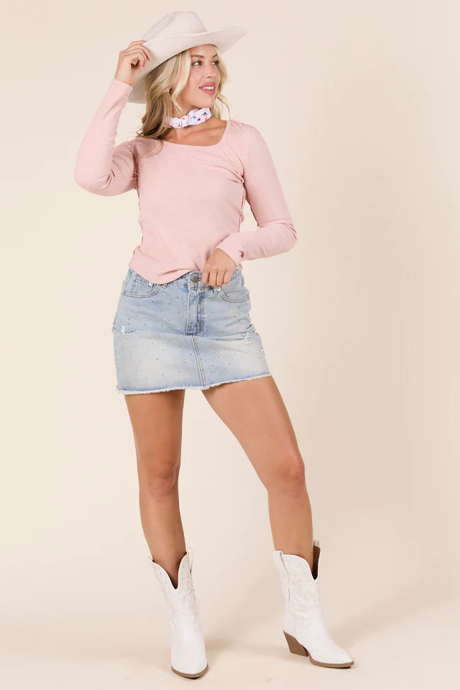 Suanna Long Sleeve Pink Ribbed Knit Tee - Terpint