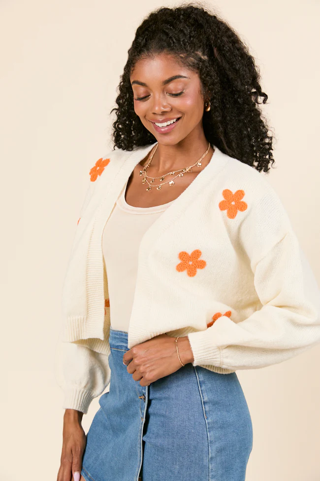 Dannie Cream and Orange Floral Cardigan - Terpint