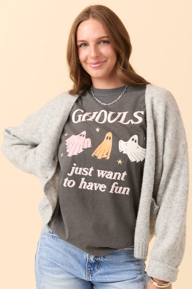 Ghouls Just Want To Have Fun Dark Grey Graphic Tee - Terpint