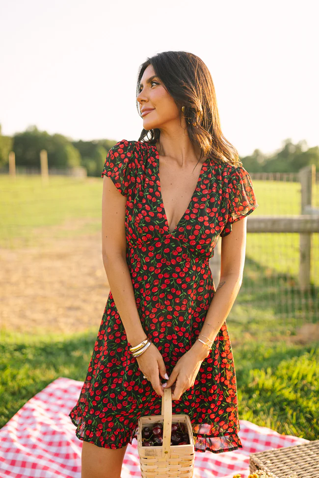 Amari Black Cherry Print Dress SALE - Terpint