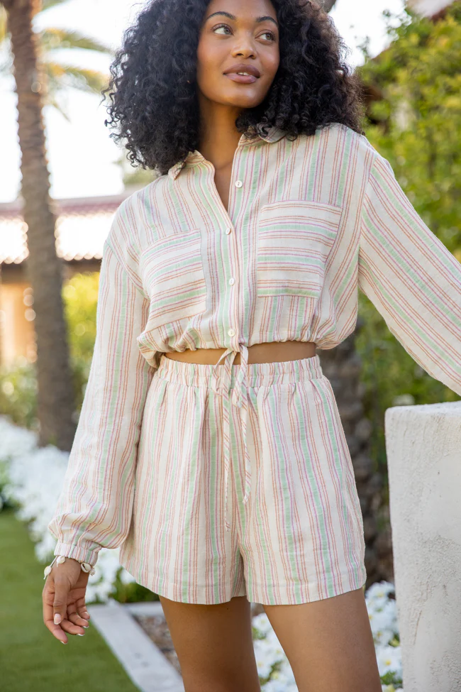 Dream Destination Striped Long Sleeve Top and Shorts Set FINAL SALE - Terpint