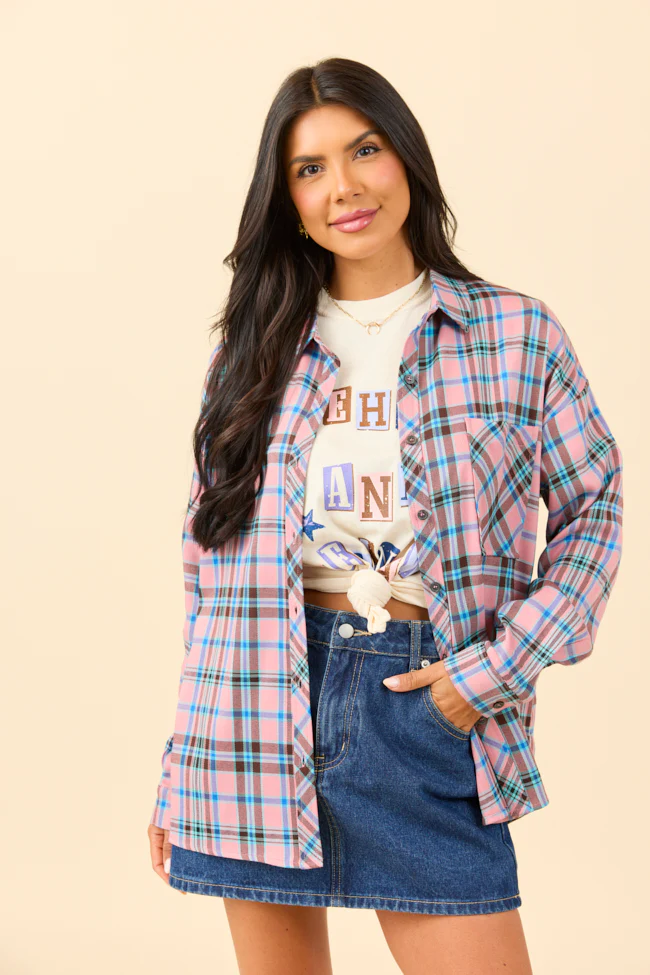 Rory Pink and Blue Flannel Button Down Top DOORBUSTER - Terpint