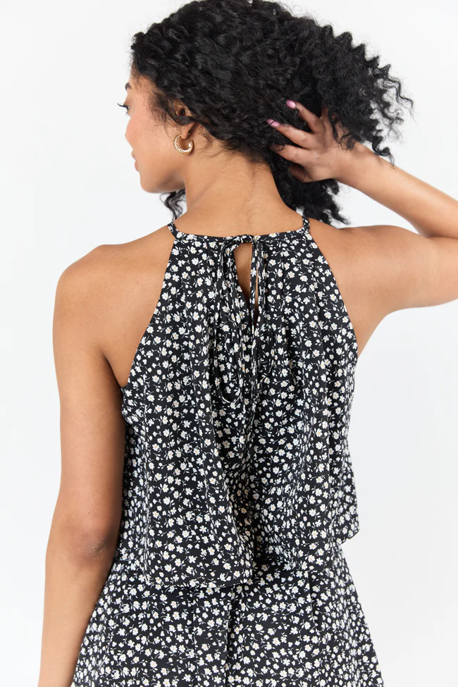 Spotlight Moment Black and White Daisy Print Halter Neck Romper DOORBUSTER - Terpint