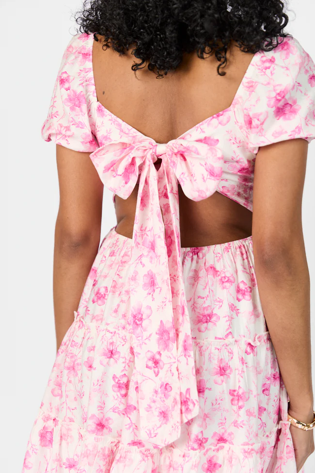 Calling Perfection Pink Floral Dress With Back Bow Detail FINAL SALE - Terpint