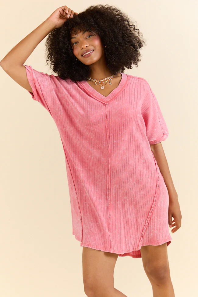High Temperatures Hot Pink Acid Wash Knit Dress FINAL SALE - Terpint