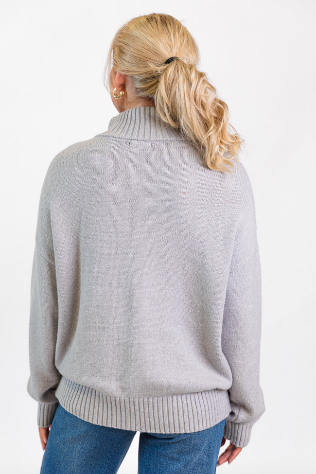Roll With It Grey and Green New York Embroidered Quarter Zip Sweater FINAL SALE - Terpint