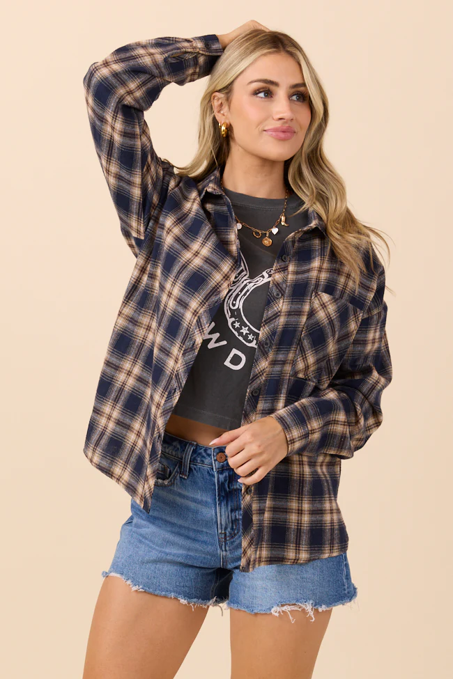 Rory Black and Cream Flannel Button Down Top DOORBUSTER - Terpint