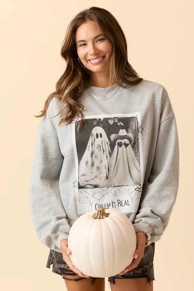 Creep It Real Light Grey Graphic Sweatshirt DOORBUSTER - Terpint