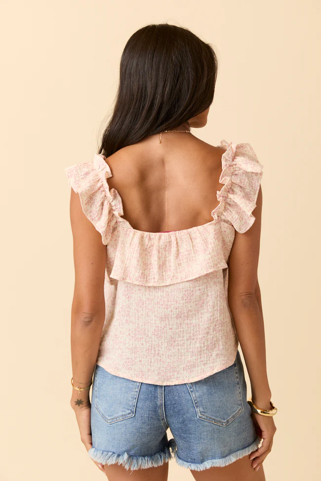 Mary Pink Ditsy Floral Printed Gauze Woven Tank - Terpint