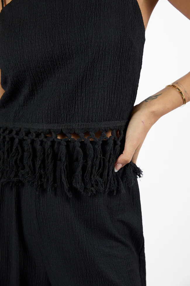 Pretty In Paradise Black Tassel Detail Top FINAL SALE - Terpint