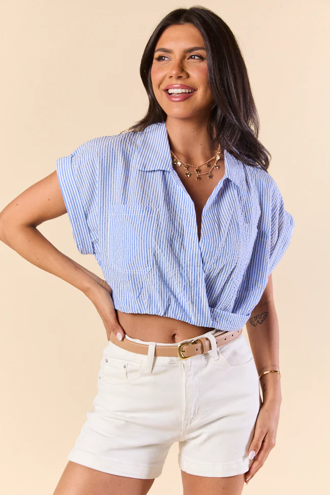 Skyline Blue Collar Cropped Striped Top FINAL SALE - Terpint