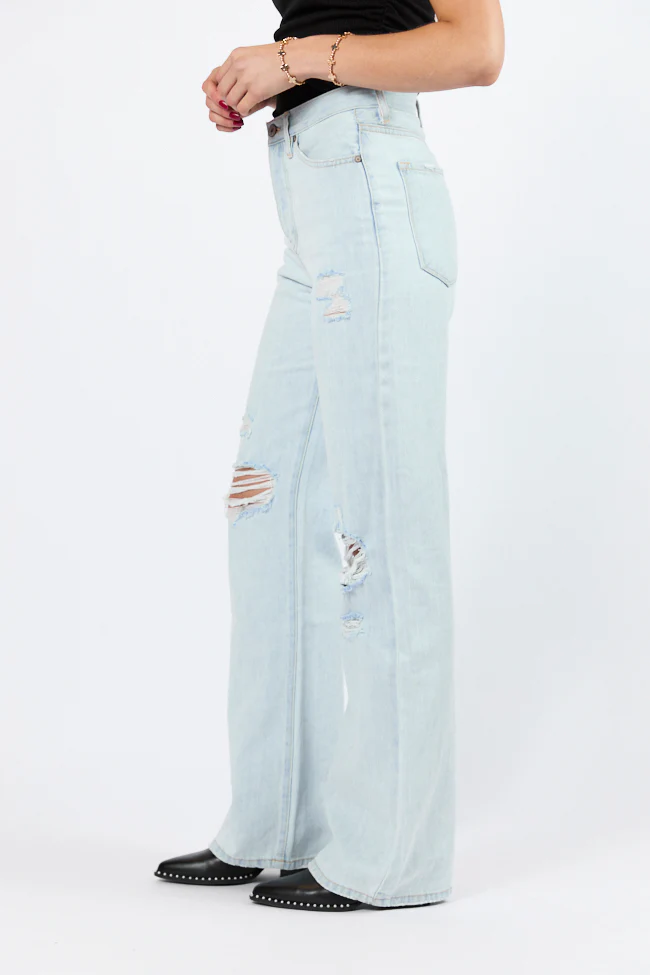 Karter Light Wash Wide Leg Distressed 90's Flare Jeans SALE - Terpint