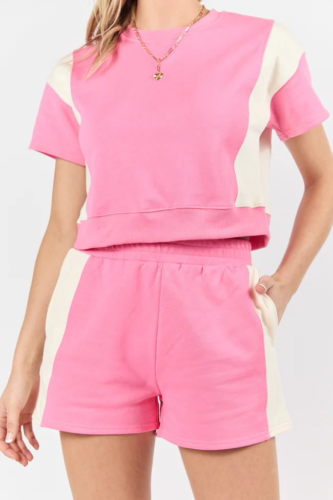 Make Or Break Pink and Ivory Contrast French Terry Shorts SALE - Terpint