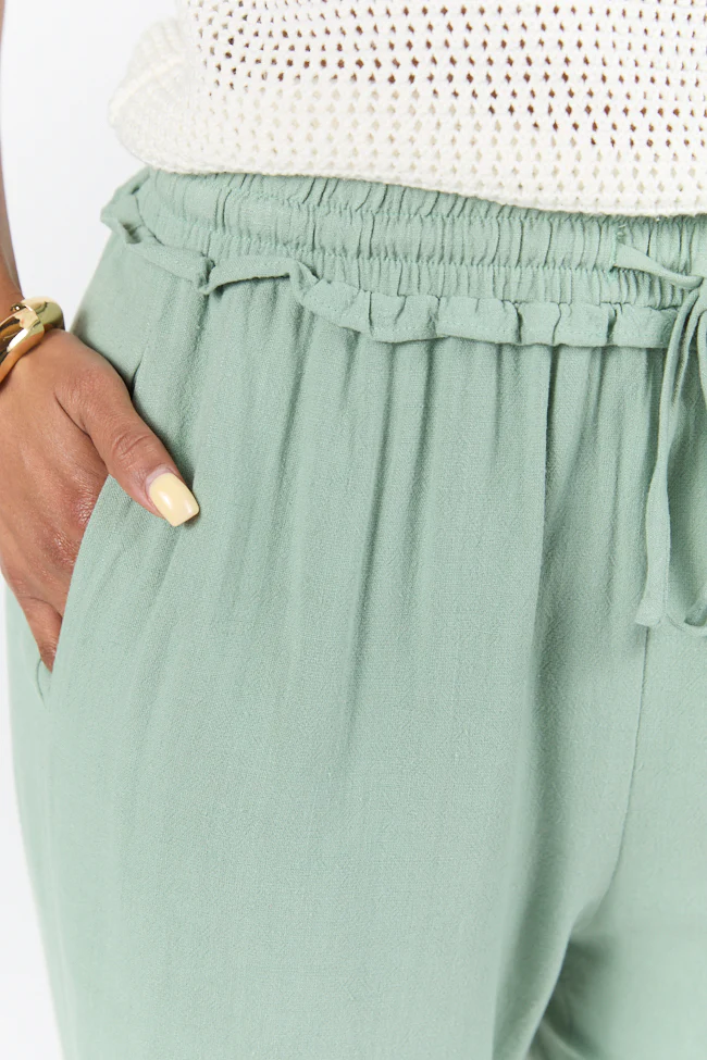 Full Sail Olive Linen Blend Pull On Pants FINAL SALE - Terpint