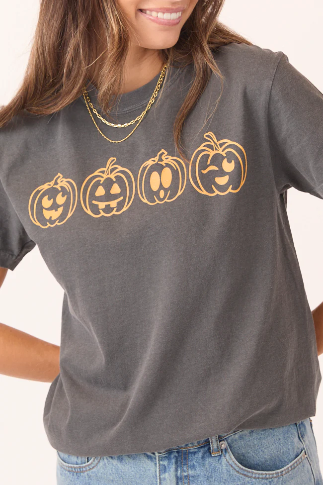 Pumpkin Faces Dark Grey Graphic Tee - Terpint