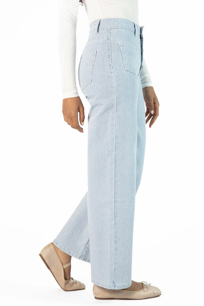 Sutton Striped Wide Leg Patch Pocket Jeans SALE - Terpint