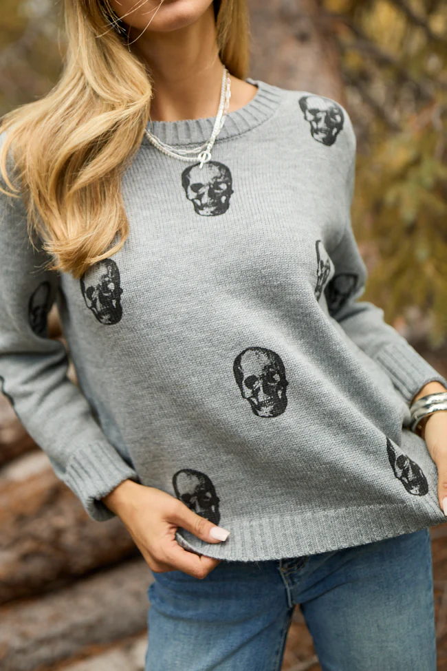 Ramona Grey Skull Print Crewneck Sweater - Coming Soon - Terpint