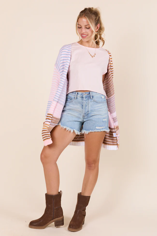 Shelbie Long Sleeve Blue and Pink Open Cardigan - Terpint