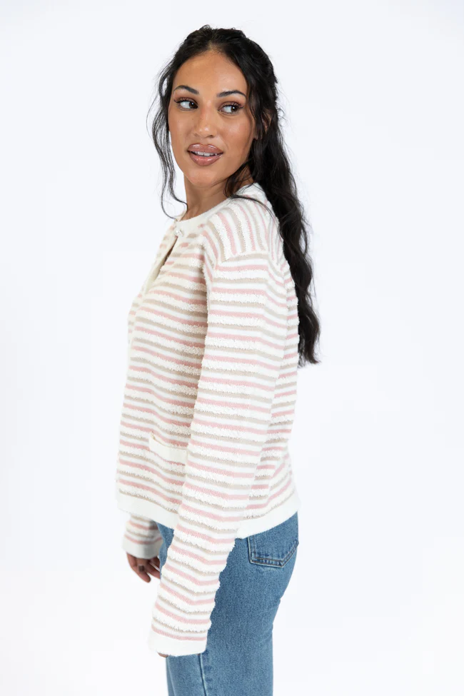Abundant Mindset Ivory Multi Fuzzy Striped Cardigan FINAL SALE - Terpint