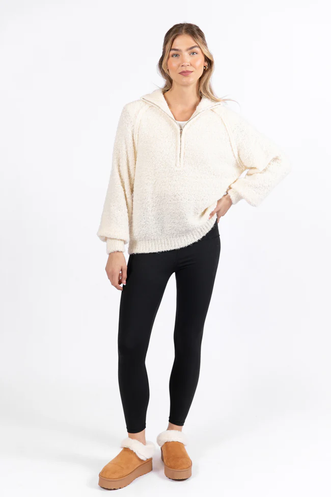 Signature Move Cream Fuzzy Quarter Zip Pullover FINAL SALE - Terpint