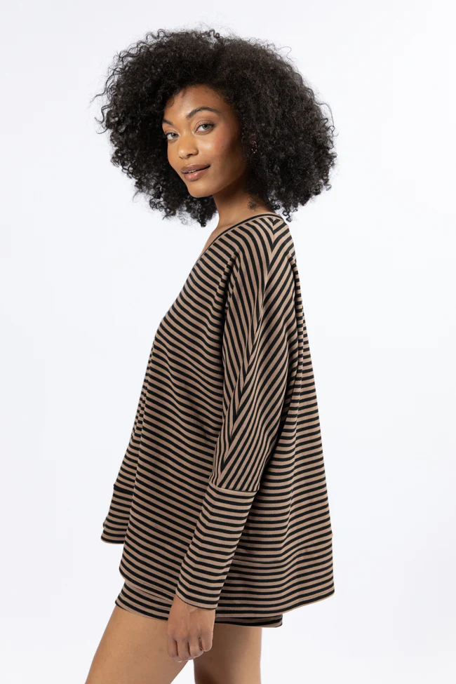 No Complaints Mocha and Black Striped Top FINAL SALE - Terpint