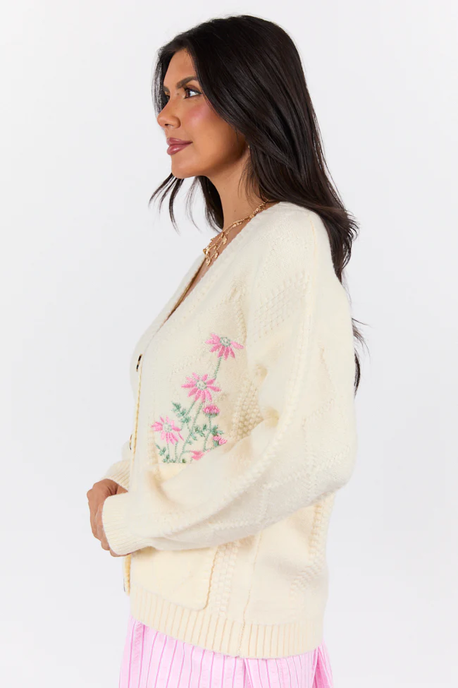 Up To Fate Cream and Pink Multi Floral Embroidered Cardigan FINAL SALE - Terpint