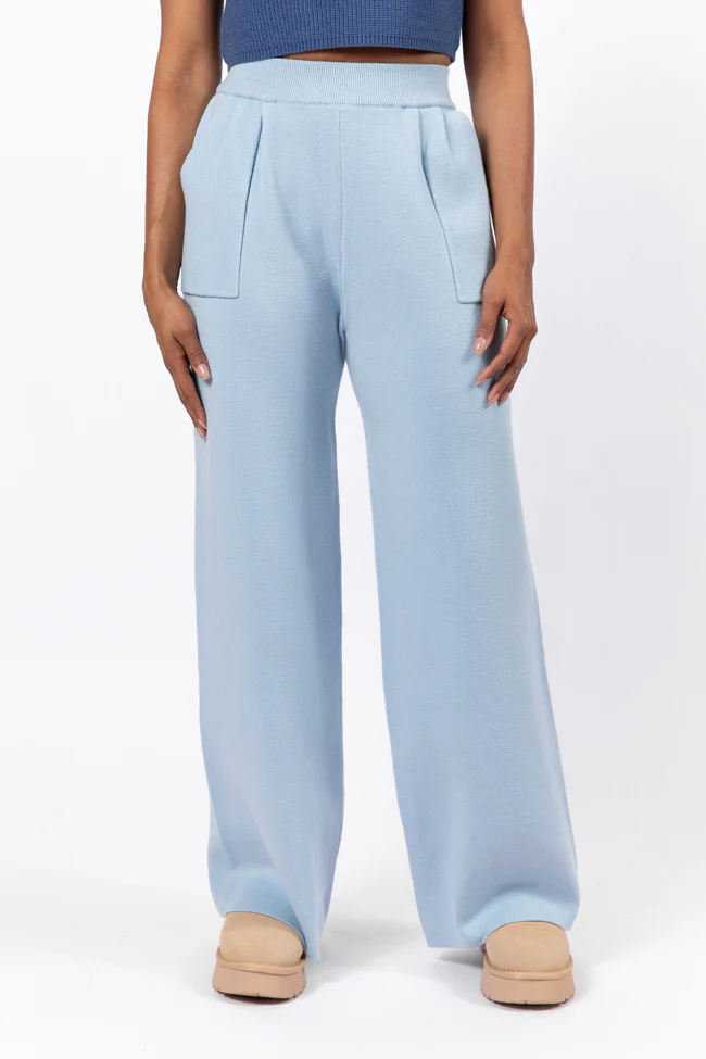 Let's Debrief Light Blue Wide Leg Sweater Pants FINAL SALE - Terpint