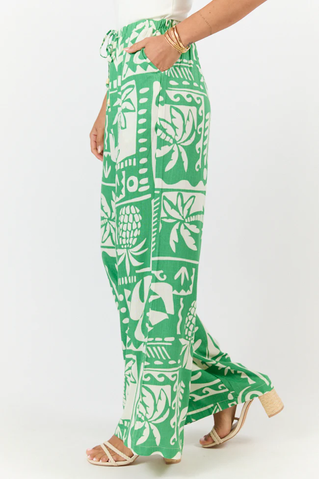 Island Escape Green Printed Pull On Pants - Terpint