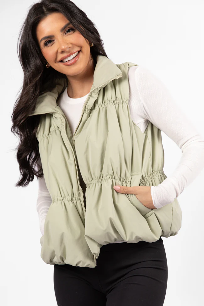 Mountain High Sage Ruched Puffer Vest FINAL SALE - Terpint
