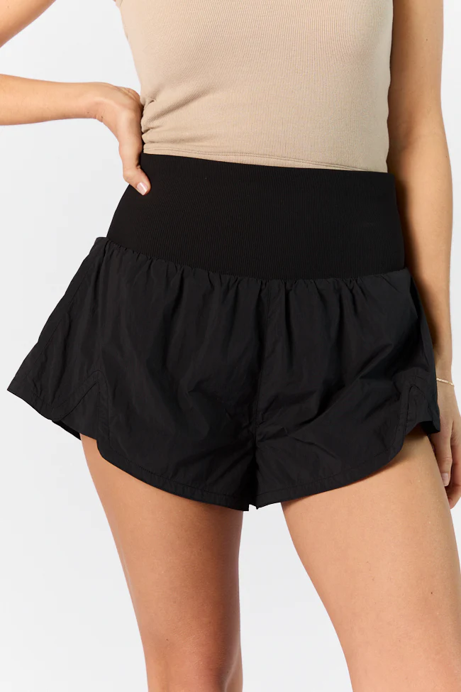 First Place Black Ribbed Waistband Running Shorts FINAL SALE - Terpint