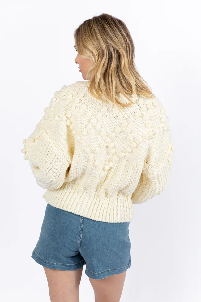 Pom Party Cream Chunky Cinched Waist Cardigan FINAL SALE - Terpint