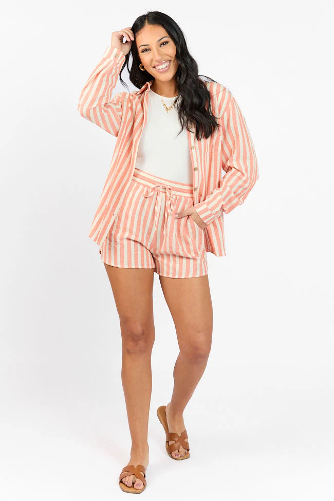 With The Tide Coral Striped Button Up Top FINAL SALE - Terpint