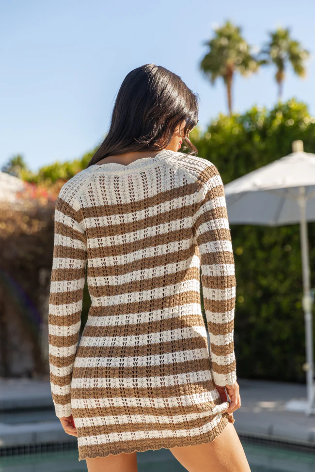 Mai Tai Memories Mocha and Ivory Striped Knit Dress FINAL SALE - Terpint