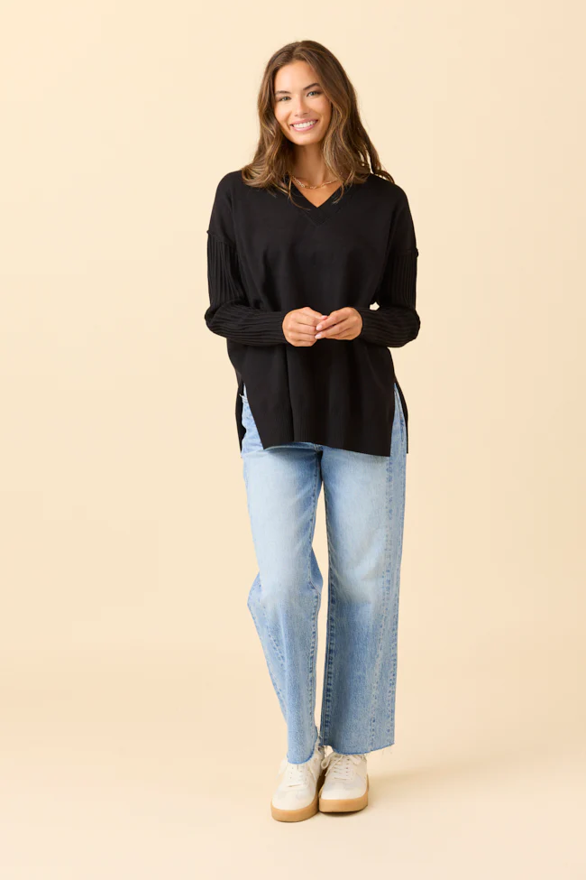 Mariah Black Relaxed Long Sleeve Pullover Tunic DOORBUSTER - Terpint