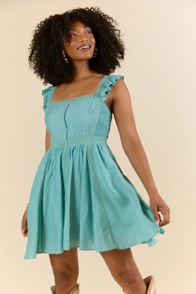 In This Groove Dusty Teal Mini Dress SALE - Terpint