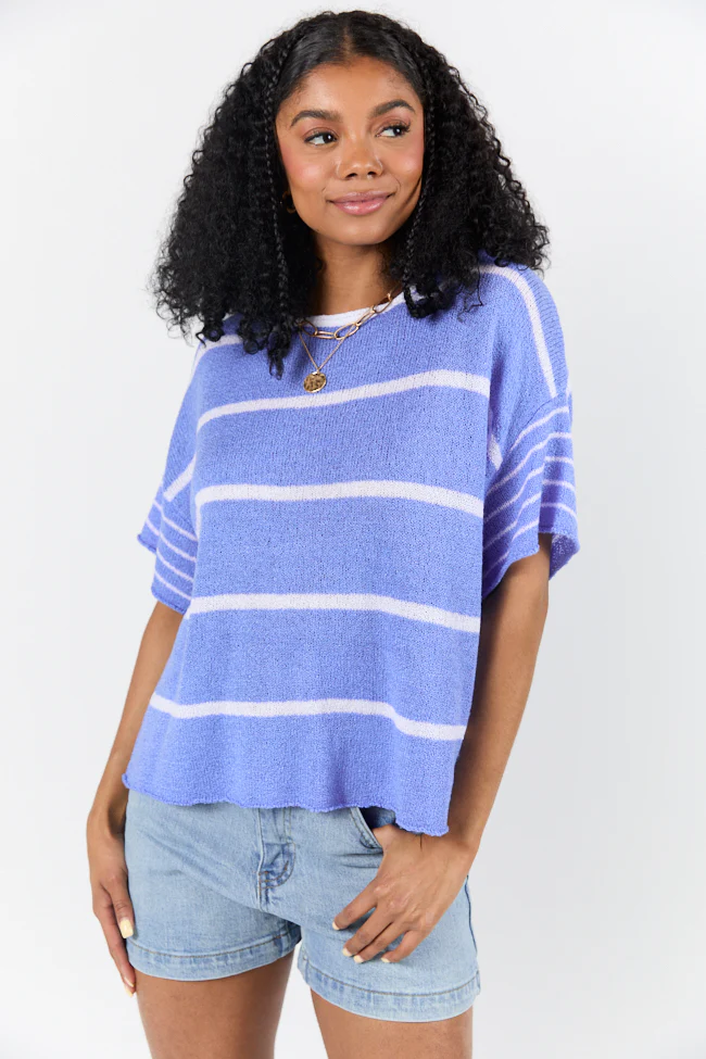 Wear It Well Blue And Ivory Striped Sweater T-Shirt FINAL SALE - Terpint