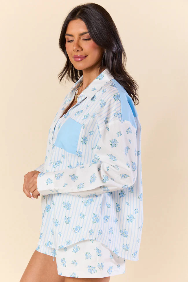 Blooming Lines Stripes & Floral Mixed Cotton Poplin Shirt - Terpint